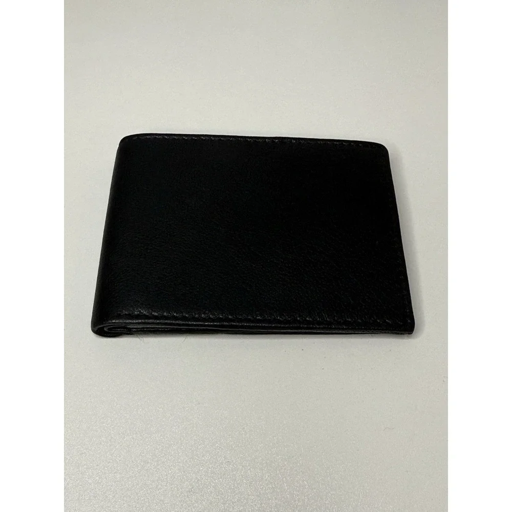 Genuine Leather Black Bifold Wallet ID Window Card Holder 3.5x4.5
